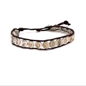 Twine brown silver bead bracelet rustic look